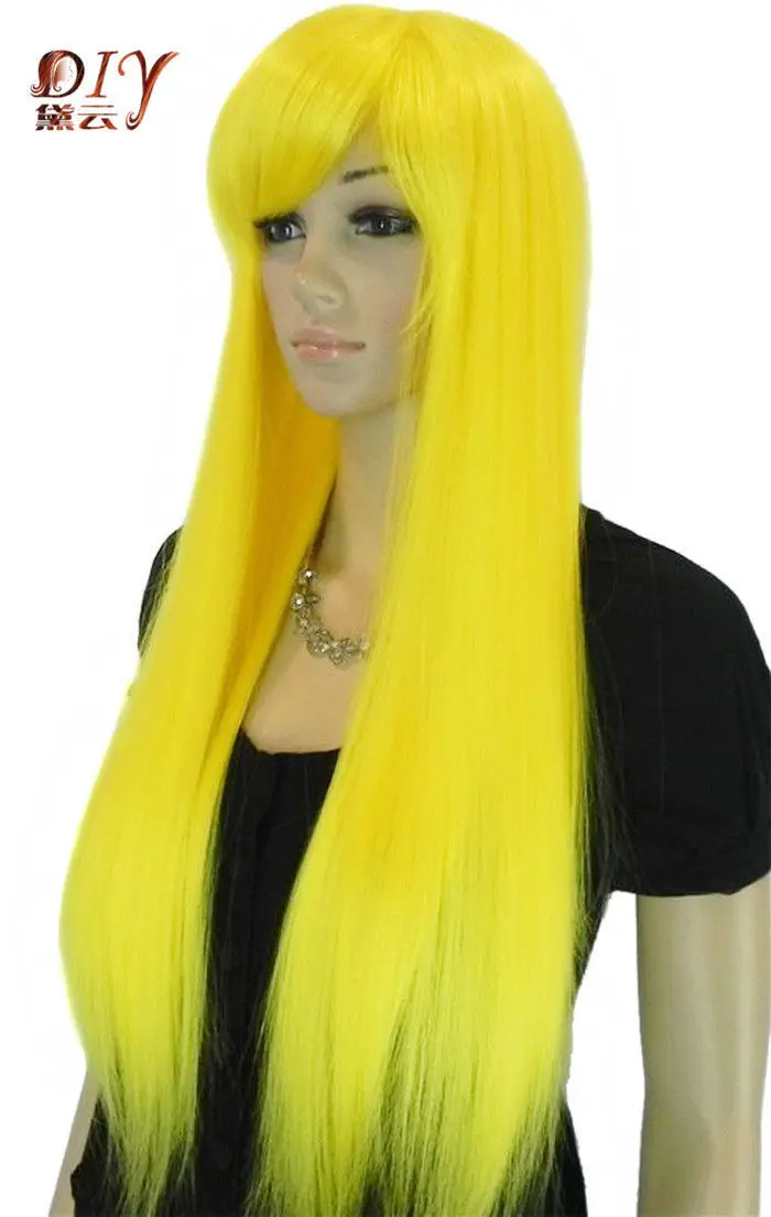 parrucca perruque 01690 free shipping Fashion Women Golden Yellow Long Straight Synthetic Daily Cosplay Hair Full Wig |