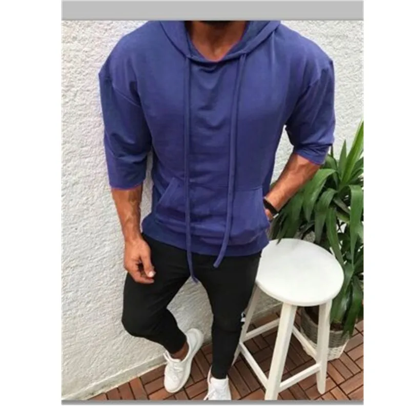 Бренд 2019 мужская с капюшоном Тонкая Повседневная Спортивная однотонная коротким