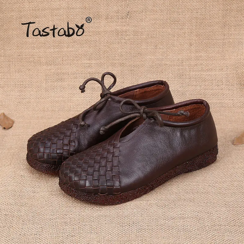brown Tastabo/Женская обувь на плоской подошве; Мокасины на шнуровке; мягкая женская обувь из натуральной кожи; повседневная женская обувь ручной работы на плоской подошве; Цвет Черный - Цвет: brown