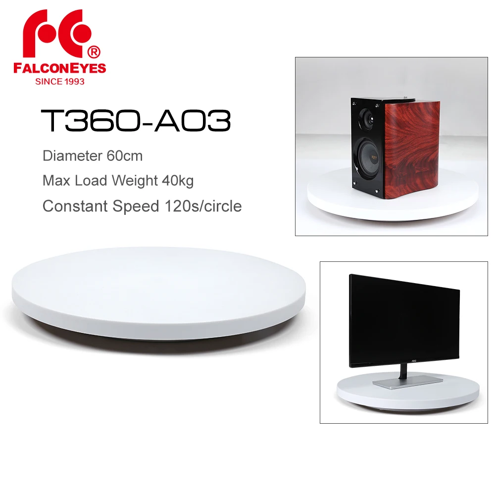 

Falcon Eyes 60cm T360-A03 360 Degree 3D Electric Rotating Display Photography Turntable Max Load 40kg for Show Product