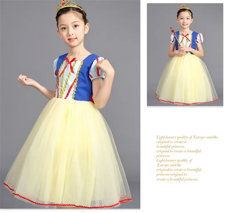 Summer Girls Snow White Princess Dresses Kid Short Sleeve Mesh Dress Fancy Girl Carnival Birthday Graduation Party Vestido 4-10y | Детская