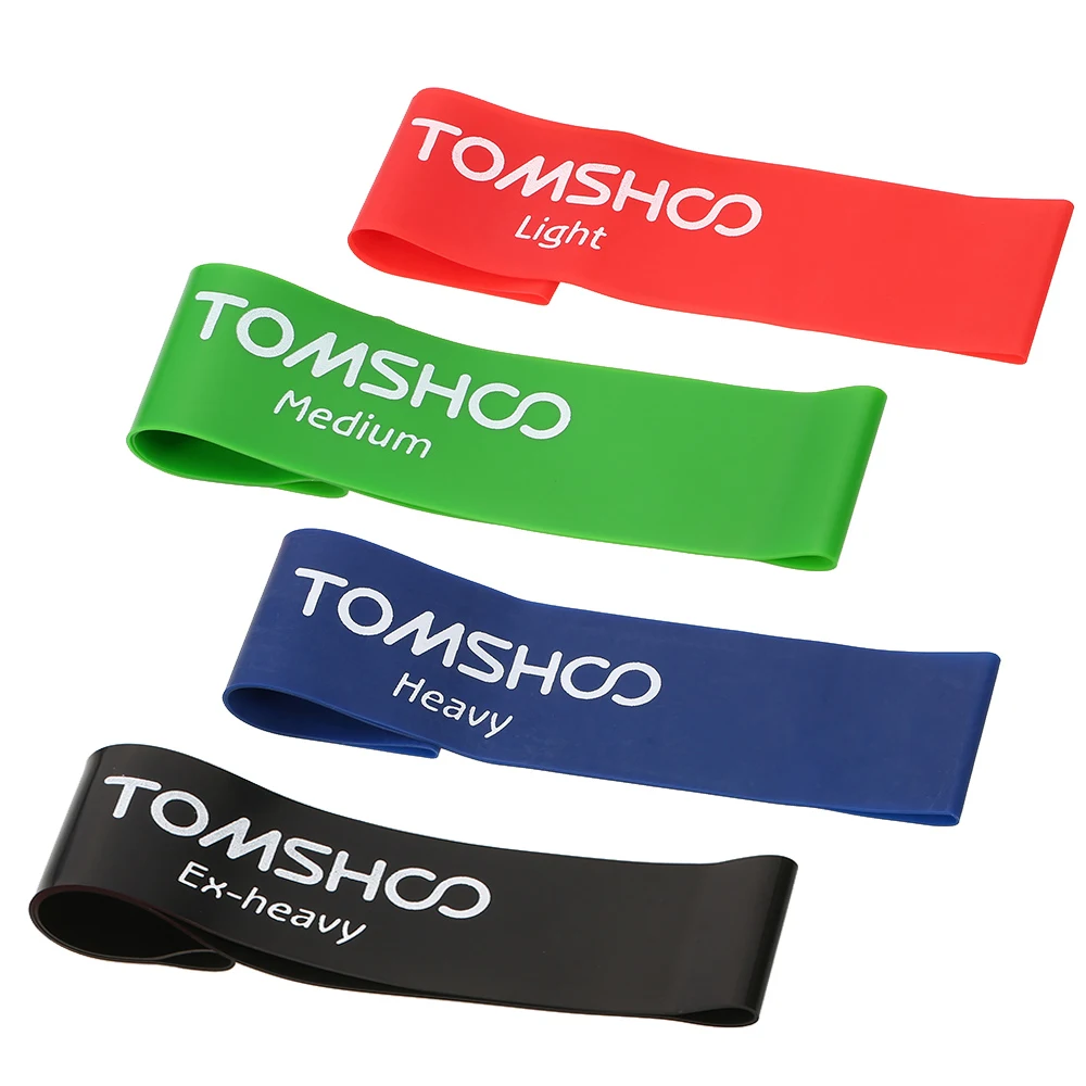 

TOMSHOO 4 PCS Yoga Resistance Rubber Bands Indoor Fitness Exercise Resistance Loop Bands Latex Gym Strength Training Loops