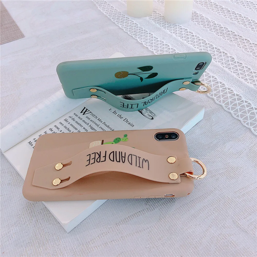 Cactus Green Plant Couples Case For iPhone 11 pro X XS MAX XR Fresh Wrist Strap Silicone Phone Cover 6 6s 7 8Plus Cases |