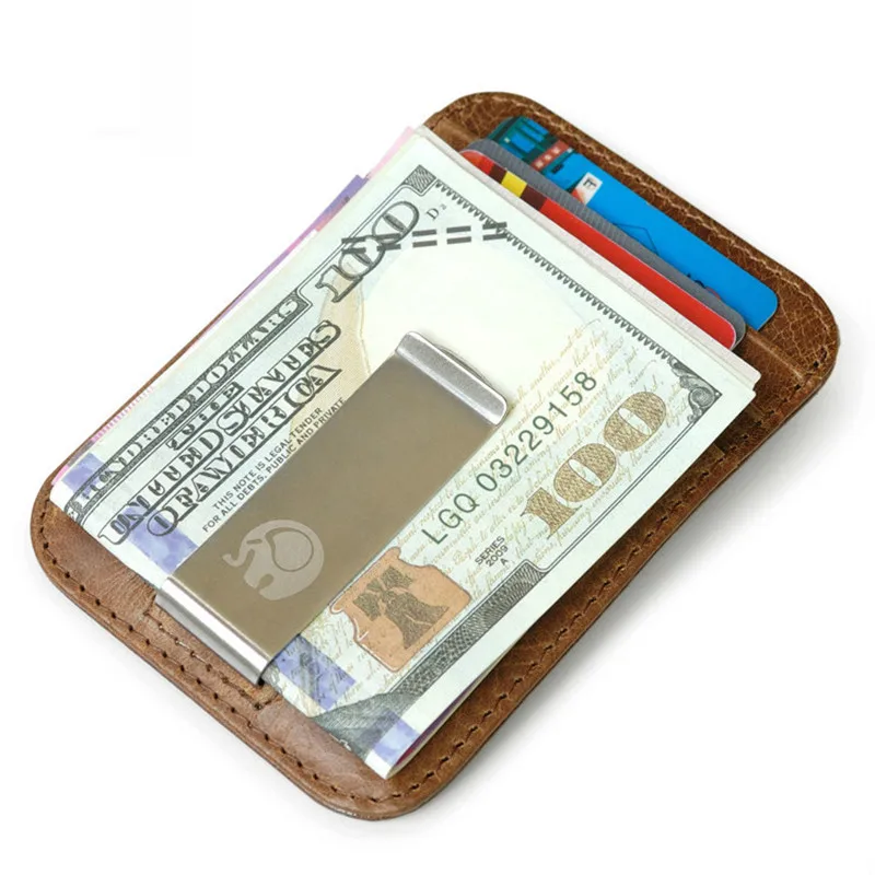Кожаный денежный зажим RFID для мужчин с карманом на кредитные карты, металлический зажим для наличных денег, зажим для многофункционального антикражного кошелька наличных и кредитных карточек.