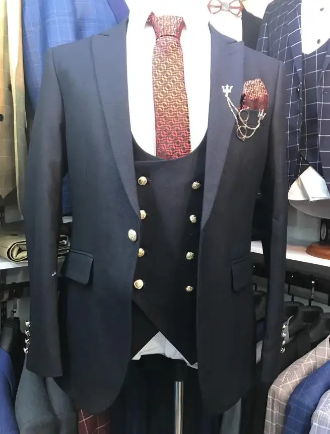 Новые реальные фотографии мужские свадебные костюмы Slim Fit 3 шт смокинг жениха двубортный Лучший мужской костюм в деловом стиле - Цвет: 1