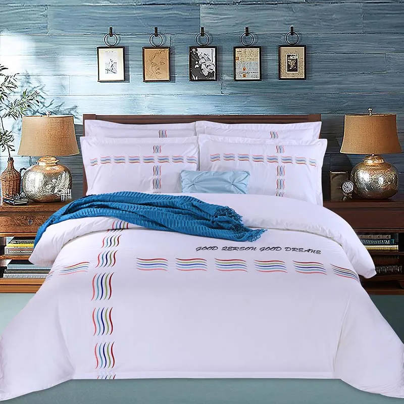 

Luxury 100% cotton white bedding set embroidery duvet cover cotton high quality queen king european bed set with bed sheet gift