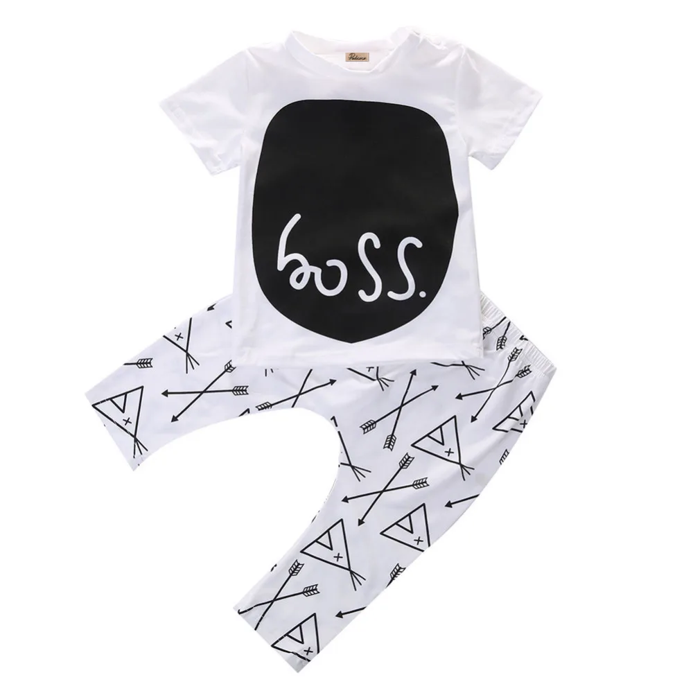 Newborn Baby Boys Clothes Sets Casual Letter Print Outfit T-shirt Trousers Pants set Summer 0-24M 2pcs |