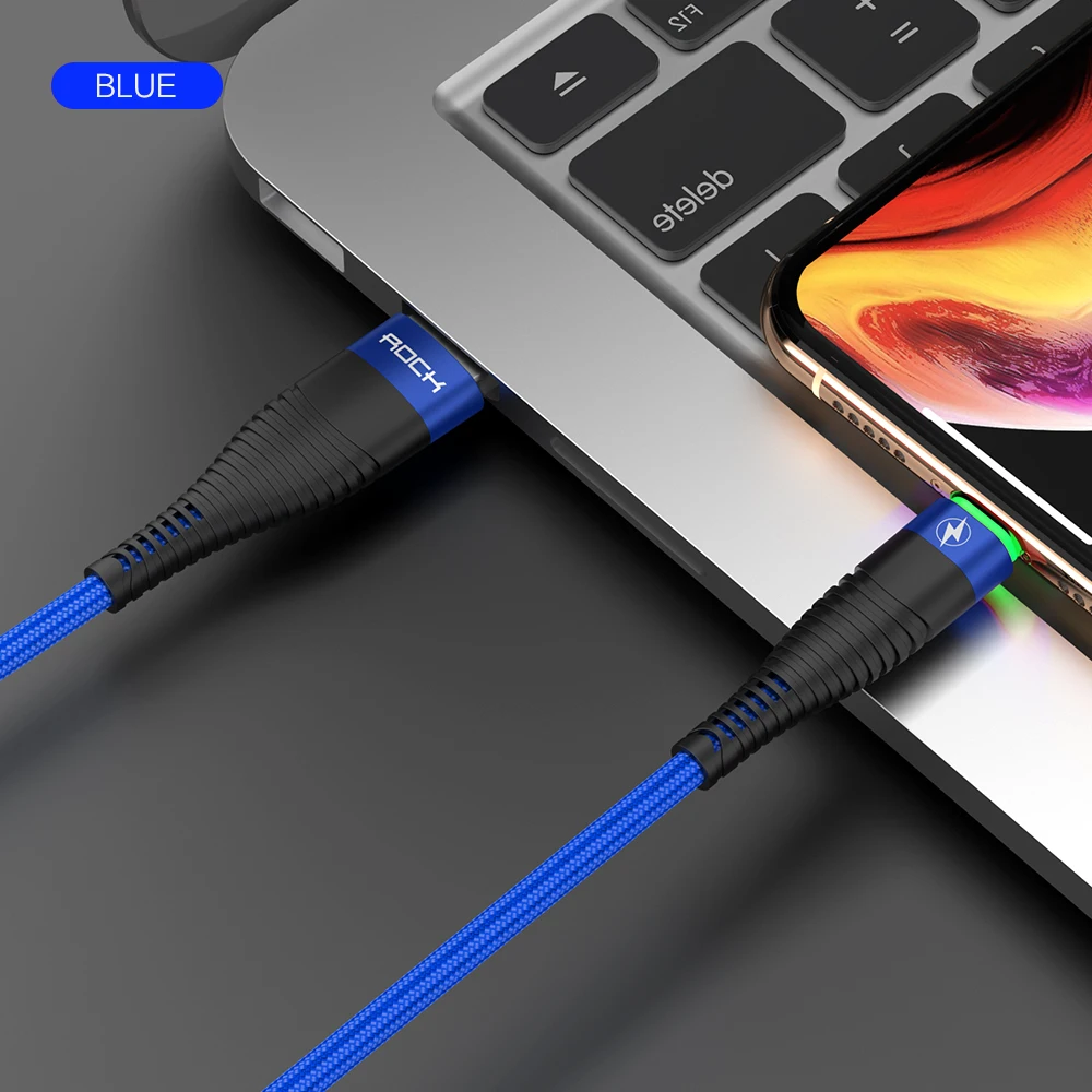 Blue With LED Light ROCK Led светильник Usb кабель для iphone 5 5s 6 6s 7 8 Plus X шнур iPad Usb зарядное освещение кабель синхронизации данных передачи данных 8 Pin - Цвет: Blue With LED Light