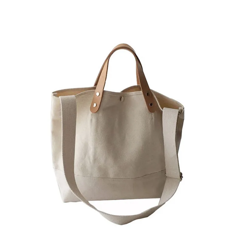 

New Casual Women Soft Canvas Shoulder Bags Handbags Women Large Capacity Shopping Bag Totes Bag Solid Color Ladies Hand Bags