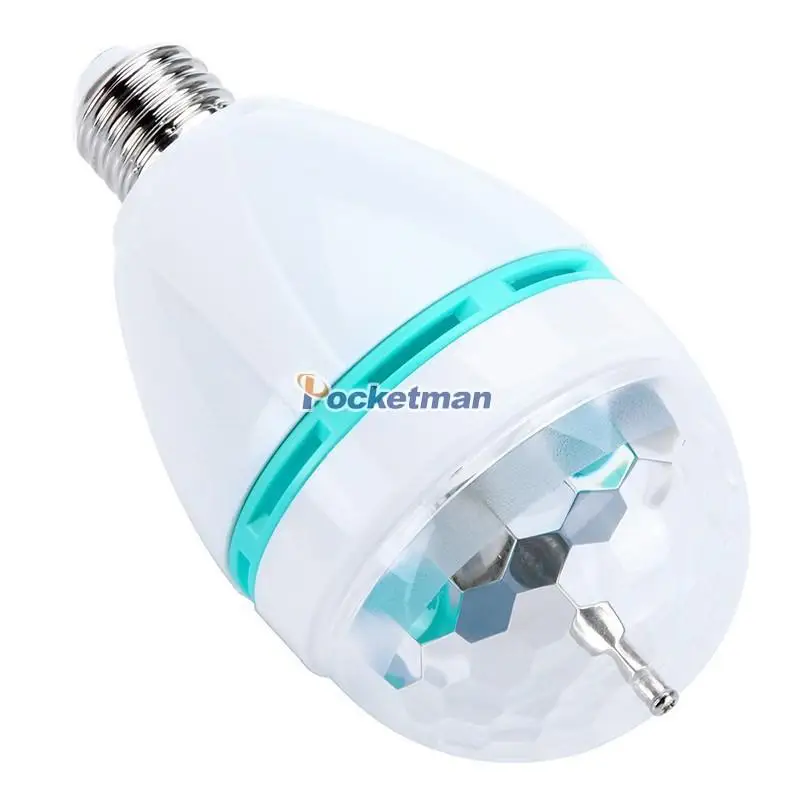 1 шт. полный цвет 3 Вт RGB E27 LED Хрустальный сценический свет авто Вращающаяся лампа AC
