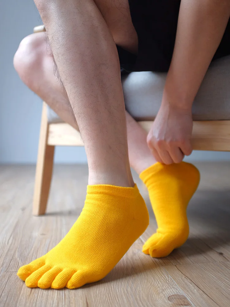 Носки мужские тонкие однотонные хлопковые до щиколотки 5 пальцев 4 пары