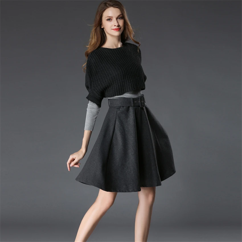 Новинка 2017 Осень и зима темперамент вязаный свитер шерстяной плащ юбка три 1