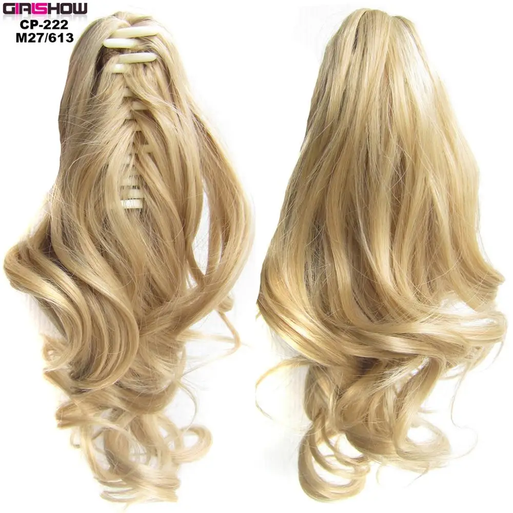 CP222 Color M27-613 Girlshow Короткие Волнистые Коготь Конский хвост термостойкие синтетические волокна челюсти шиньон 24 Цвета 1", 1 шт - Цвет: CP222 Color M27-613