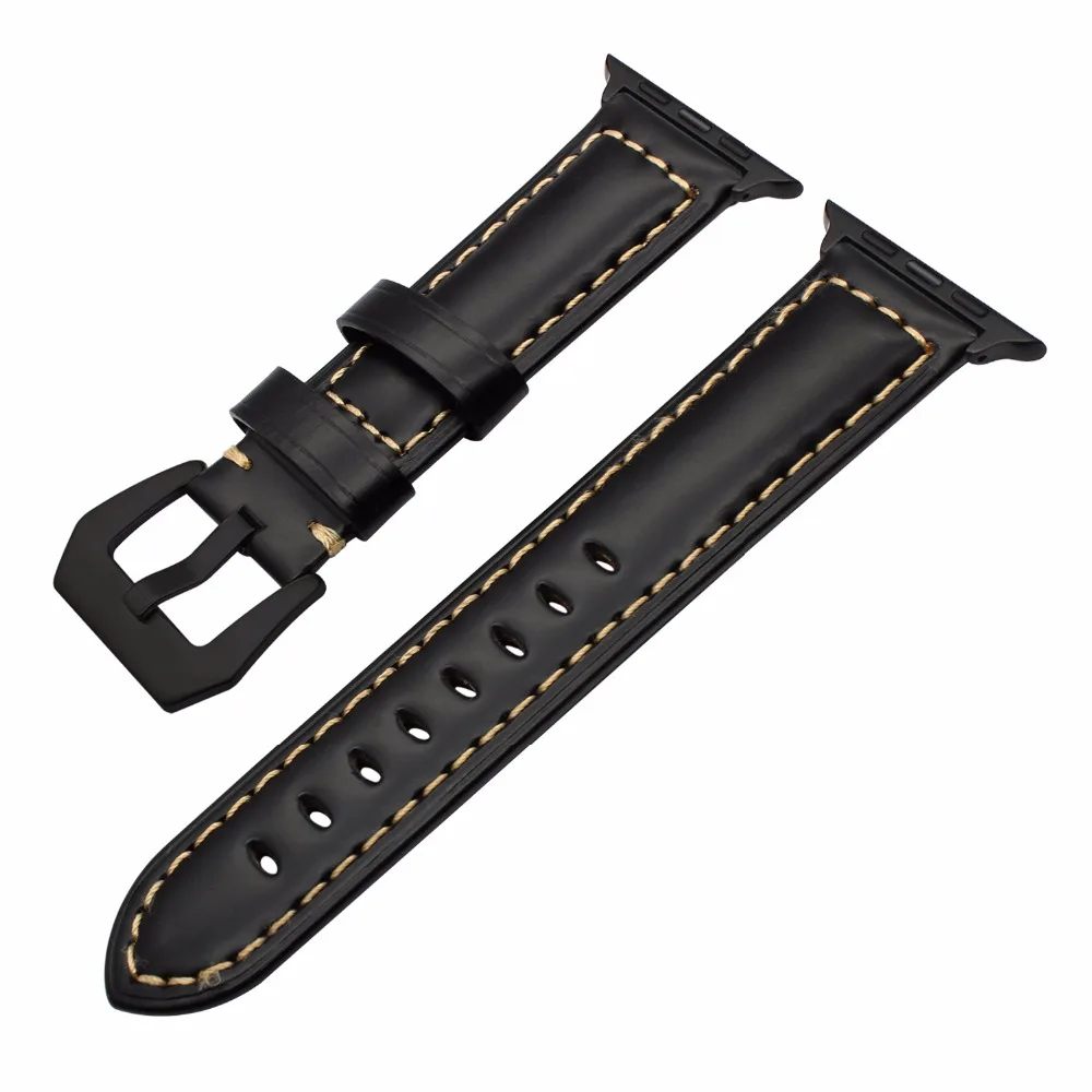 Итальянский ремешок из натуральной кожи для iWatch Apple Watch 38 мм 42 серия 1 2 3 Черный