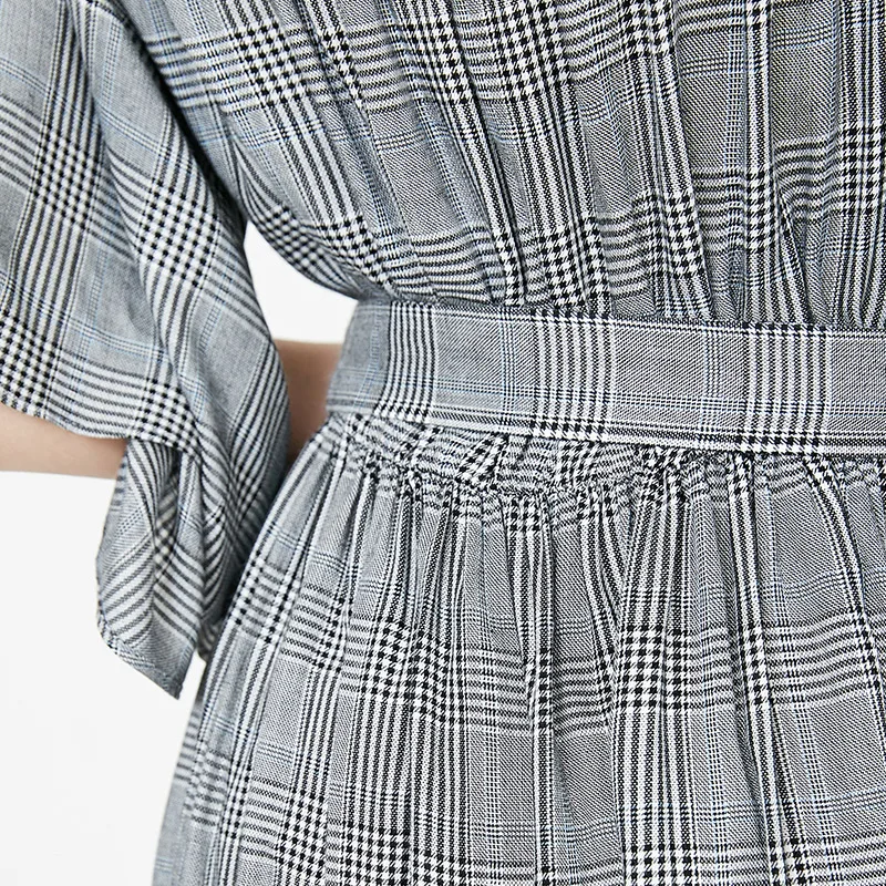 Vero Moda Новое Женское винтажное клетчатое платье в рубчик с расклешенными рукавами на шнуровке | 31836Z503