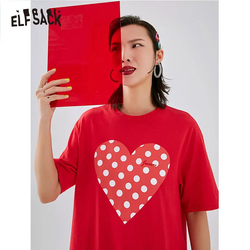 Женское хлопковое платье в горошек ELF SACK красное свободное повседневное с