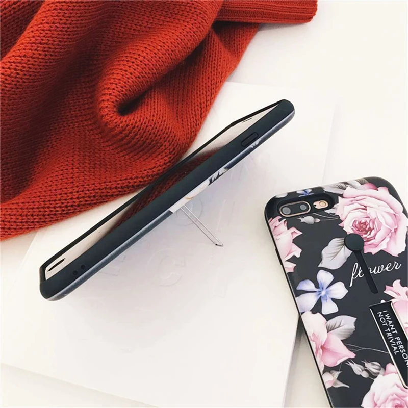 Для iPhone 6 6s 7 8 Plus X XS XR MAX роскошный цветок декор Мягкий силиконовый с кольцом для