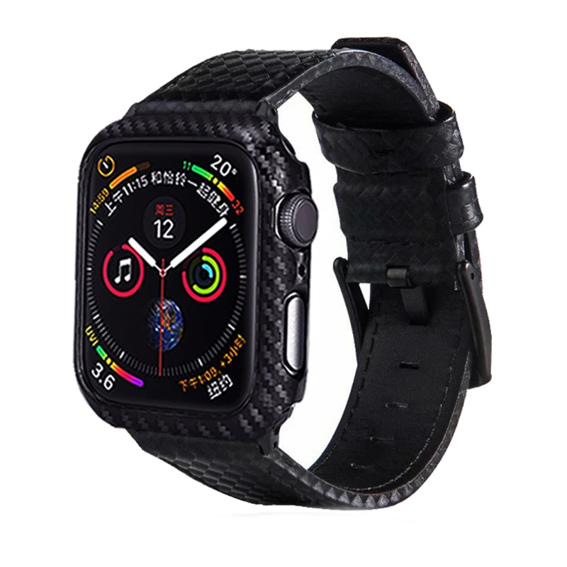 Кожаный ремешок Laforuta для Apple Watch 44мм 40мм из углеродного волокна Ремешок iWatch 44мм 40мм+ чехол для ПК iWatch для часов серии 5/4/3/2