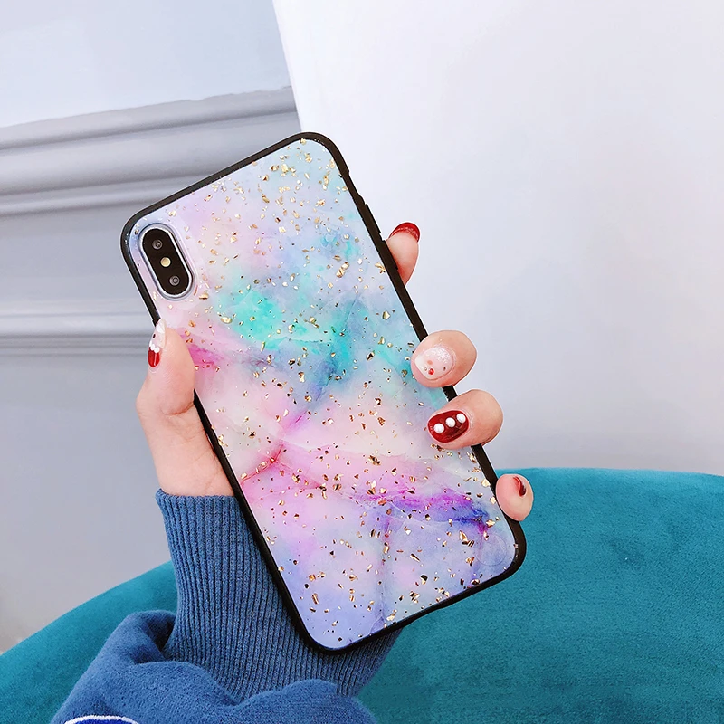 GlamPhoneCase цветной мраморный плед Золотая фольга Чехол для iPhone XS Max XR 8 plus 7 6/6 S плюс