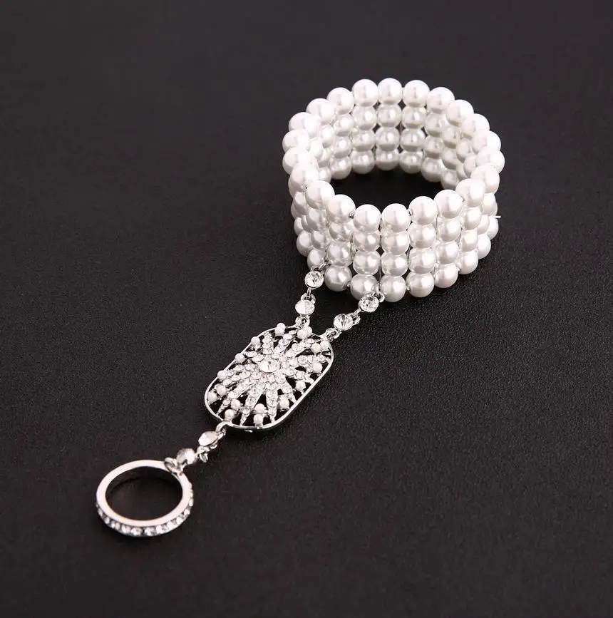 1Pcs Silver Bracelet 1920s винтажная повязка на голову с кристаллами в виде листа Грейт Гэтсби, жемчужная, розовая, золотая, черная свадебная тиара и корона, головной убор для невесты, украшения для волос - Окраска металла: 1Pcs Silver Bracelet