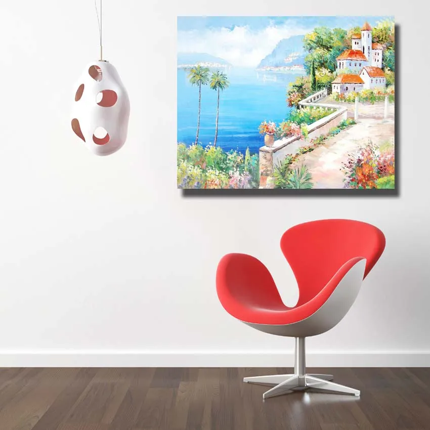 Frameless cheap Hand Painted Oil Painting On Canvas Modern Art Spring seaside beautiful picture for Living Room home decoration | Дом и сад
