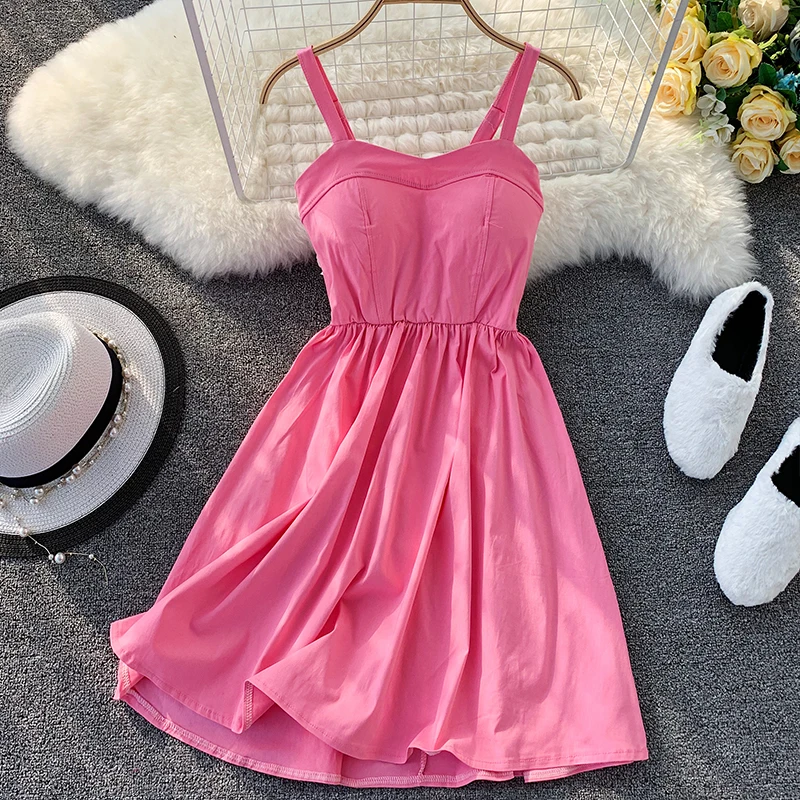 Новинка 2019 года Летние однотонные платья до колена на бретельках без бретелек