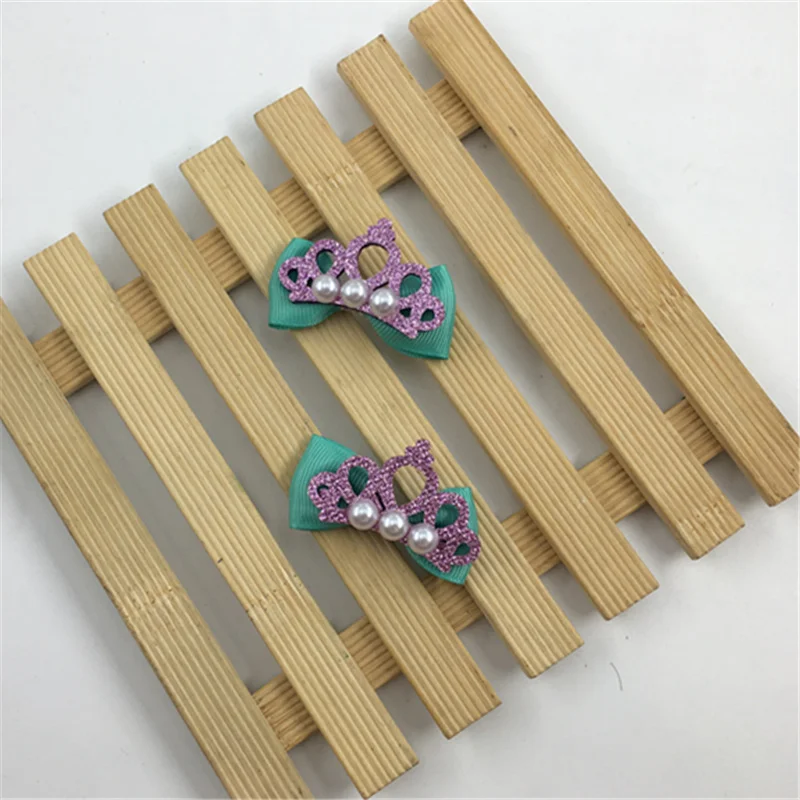 6 шт./лот заколка для волос с милой маленькой короной и бантом девочек ручная