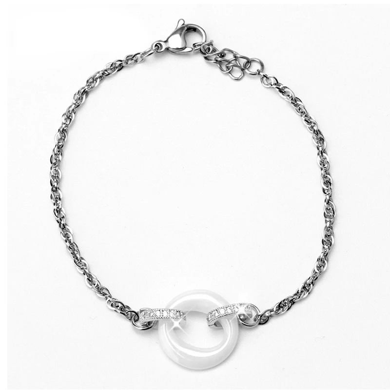 Белый керамический круглый браслет с сияющими кристаллами Элегантные украшения