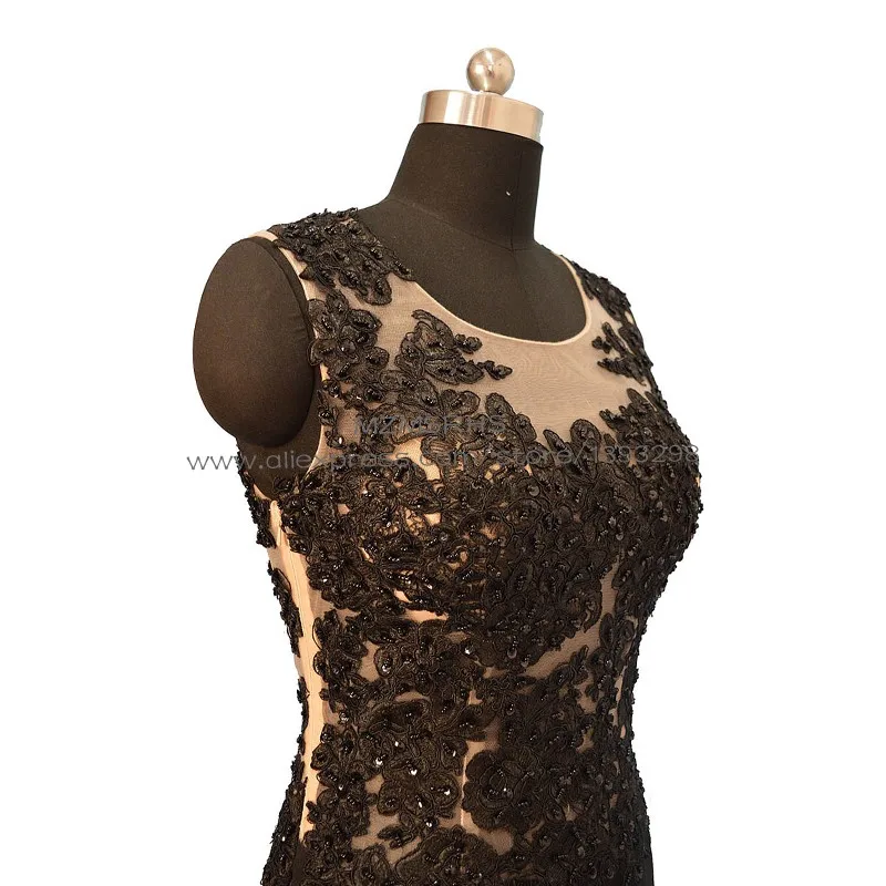 

Sexy Black Mermaid Evening Dress Scoop Neck Sleeveless Floor Length Applique Beaded Backless Slit Party Dress vestido longo