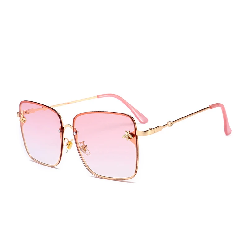 C6-Gold-Pink Королевская девушка без оправы Квадратные Солнцезащитные очки женские брендовые летние маленькое украшение в виде пчелы Розовые Желтые очки с градиентными линзами ss141 - Цвет линз: C6-Gold-Pink