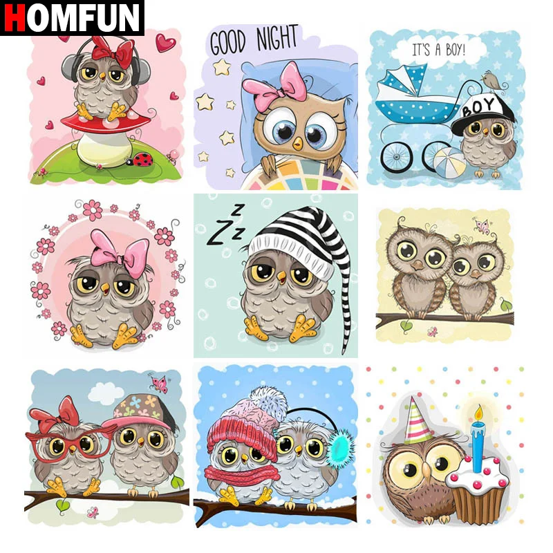 HOMFUN Full Square/Round Drill 5D DIY Diamond Painting &quotCartoon owl&quot 3D Embroidery Cross Stitch Home Decor Gift |