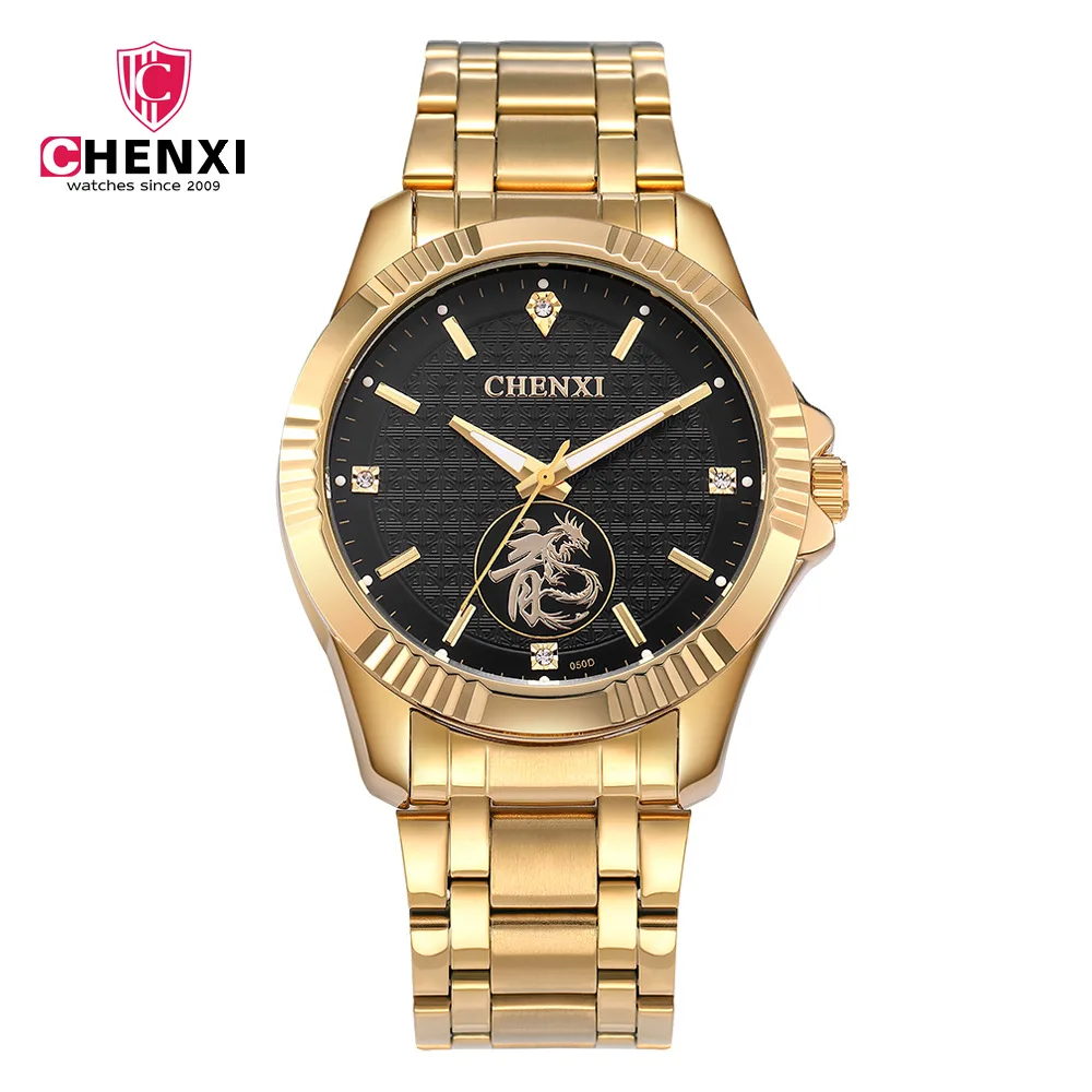 Топ Роскошные золотые мужские часы из нержавеющей стали CHENXI бренд Дракон