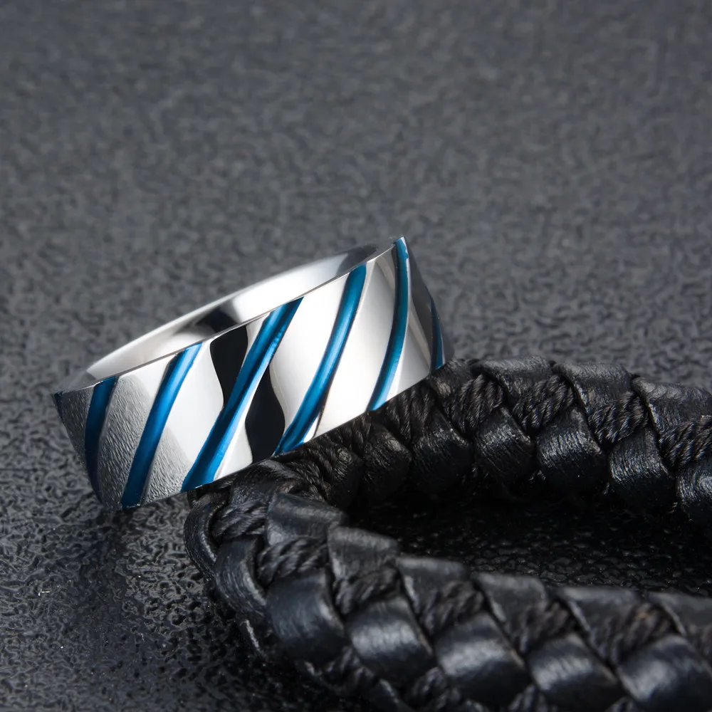 2017 крутое мужское кольцо на палец из нержавеющей стали в полоску белого и