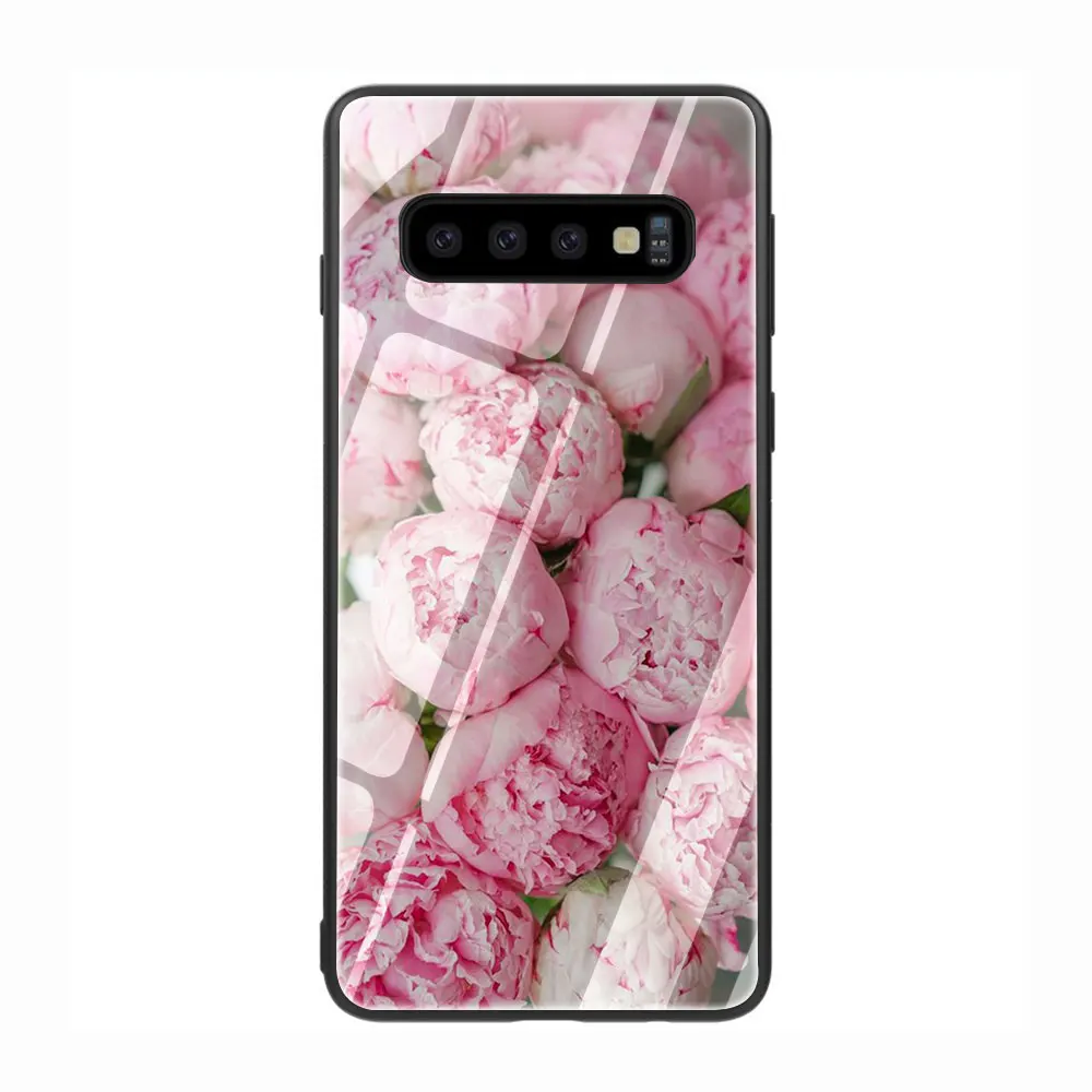 Чехол для телефона из закаленного стекла с розой и пионами Galaxy S7 edge S8 9 10 Plus Note 8 A10 20