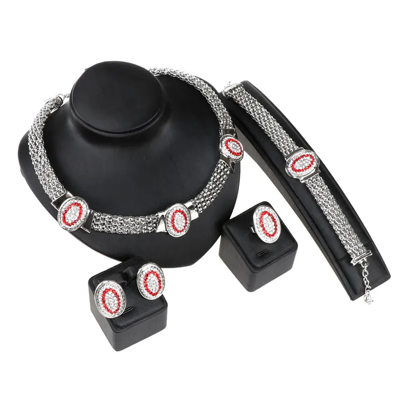 Новинка 2016 ожерелье браслет серьги и кольцо с красным белым австрийским