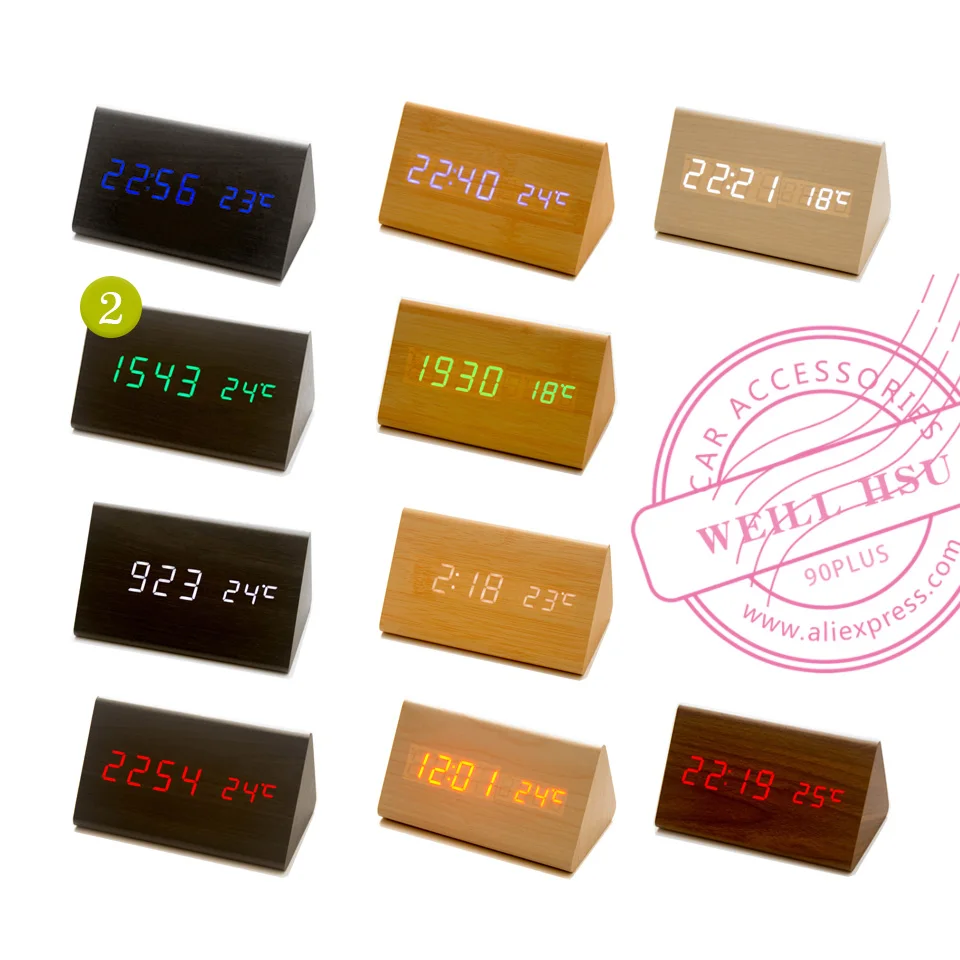Деревянный стол 3 Будильник звук Голосовое управление СВЕТОДИОДНЫЙ Цифровой
