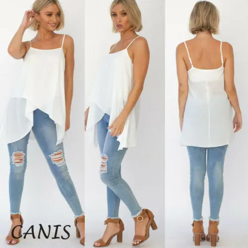 Hirigin Женская свободная майка с асимметричным подолом без рукавов блузка