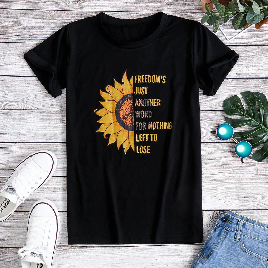 Модная женская летняя футболка с принтом подсолнуха Женская Повседневная