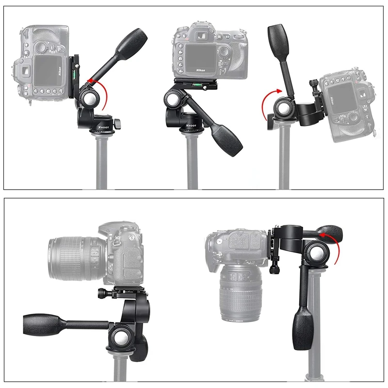 Снимать двойная ручка 3 полосный штатив с полукруглой потайной головкой наклона