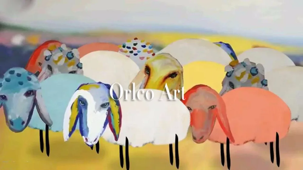 Hand Painted Sheep Head Menashe Kadishman Art Imitation Painting Reproduction Animal Oil on Canvas for Room Decor Color | Дом и сад