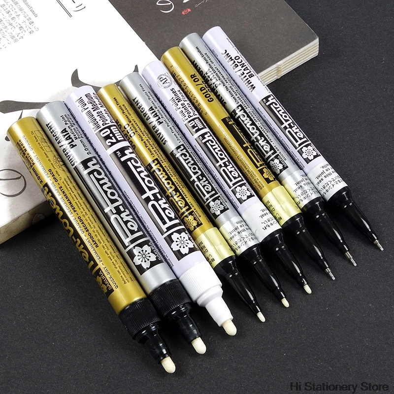 Sakura Pen-Touch paint Marker 9 шт./партия золото/серебро/белый 0,7 мм/1 мм/2 метка мм на любую вещь стекло/ткань/металл
