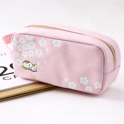 Sakura Cat Пенал чехол кавайный конфетный цвет пенал сумка для школьницы рулон сумка держатель для карандашей и ручек чехол цветы ручка Органайзер мешочек - Цвет: PINK CASE XL