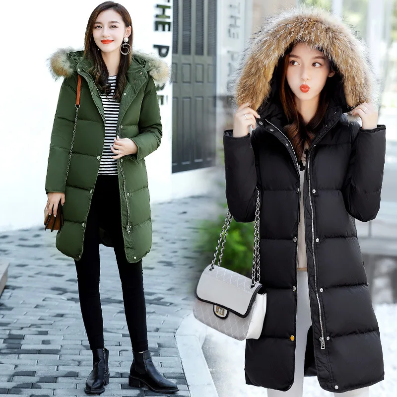 Бесплатная доставка 2017 Новинка зимы большой меховой воротник Пух куртка Для