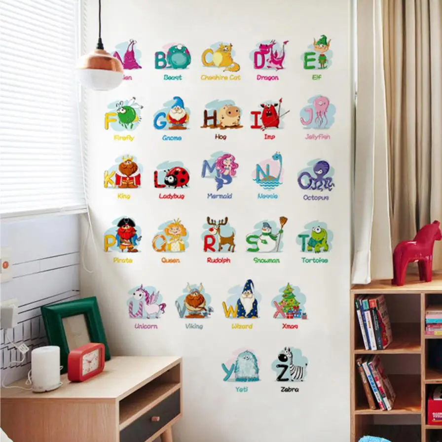 

Cartoon Alphabet Wall Stickers A-Z English Letters Home Decoration Children Rooms Home Vinyl Decor Kids Learning Wall Decals