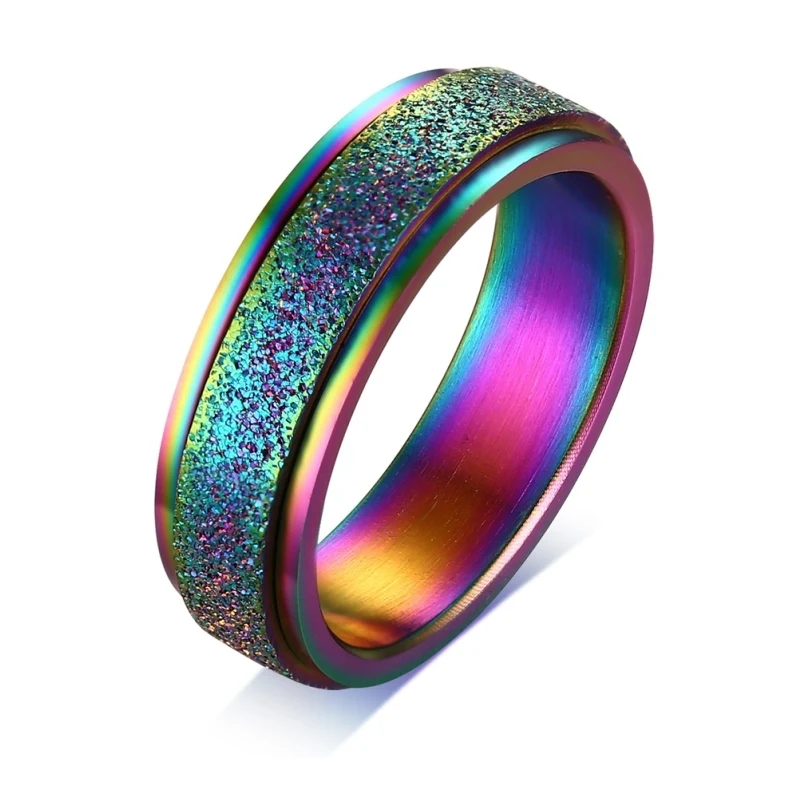 Colorful Skute, матовый Спиннер из нержавеющей стали, кольца для мужчин, обручальное кольцо для женщин, вращающееся матовое кольцо, мужское ювелирное изделие, 6 мм - Цвет основного камня: Colorful