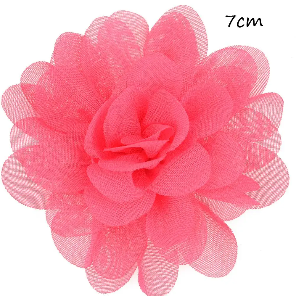 Hot Pink 22 шт. Сатиновые Цветы DIY аксессуары для волос тканевые цветы 7 см шифоновые цветочные аксессуары для волос повязка на голову без бантов без заколки - Цвет: Hot Pink