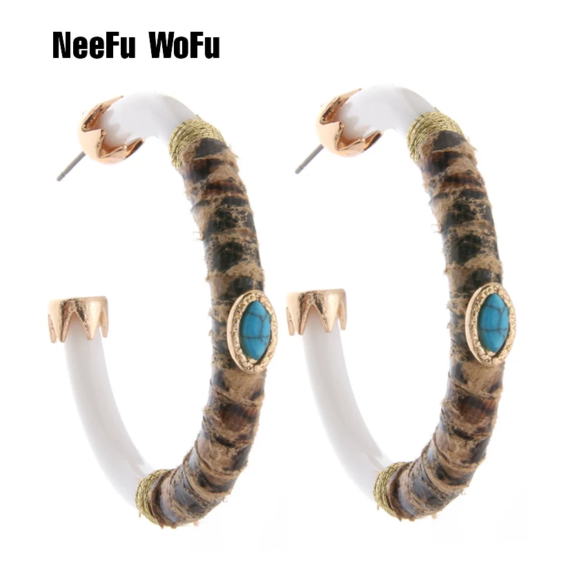 Женские серьги кольца NeeFuWoFu большая полимерная серьга из тигровой кожи в