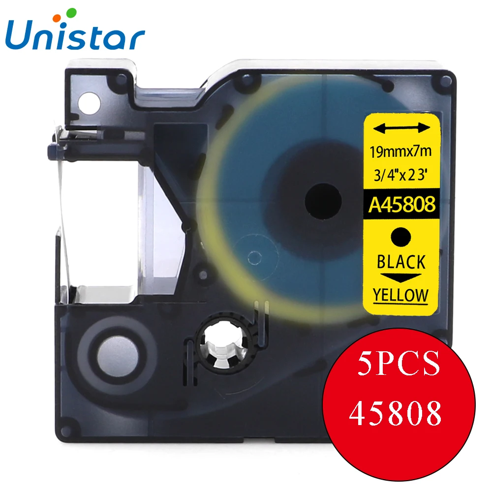 UNISTAR 5 PCS Compatible for Dymo Labels Tape 45808 Black on Yellow 19mm Label Printer Ribbon Tapes D1 | Компьютеры и офис