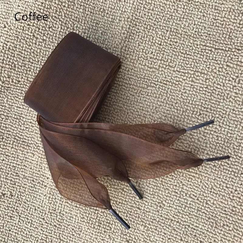 Coffee 1 пара; 110 см; обувь из органзы; женские шнурки с бантиком на плоской подошве; Шелковая атласная лента; парусиновая обувь; спортивные туфли со шнурками; спортивная обувь на шнуровке - Цвет: Coffee