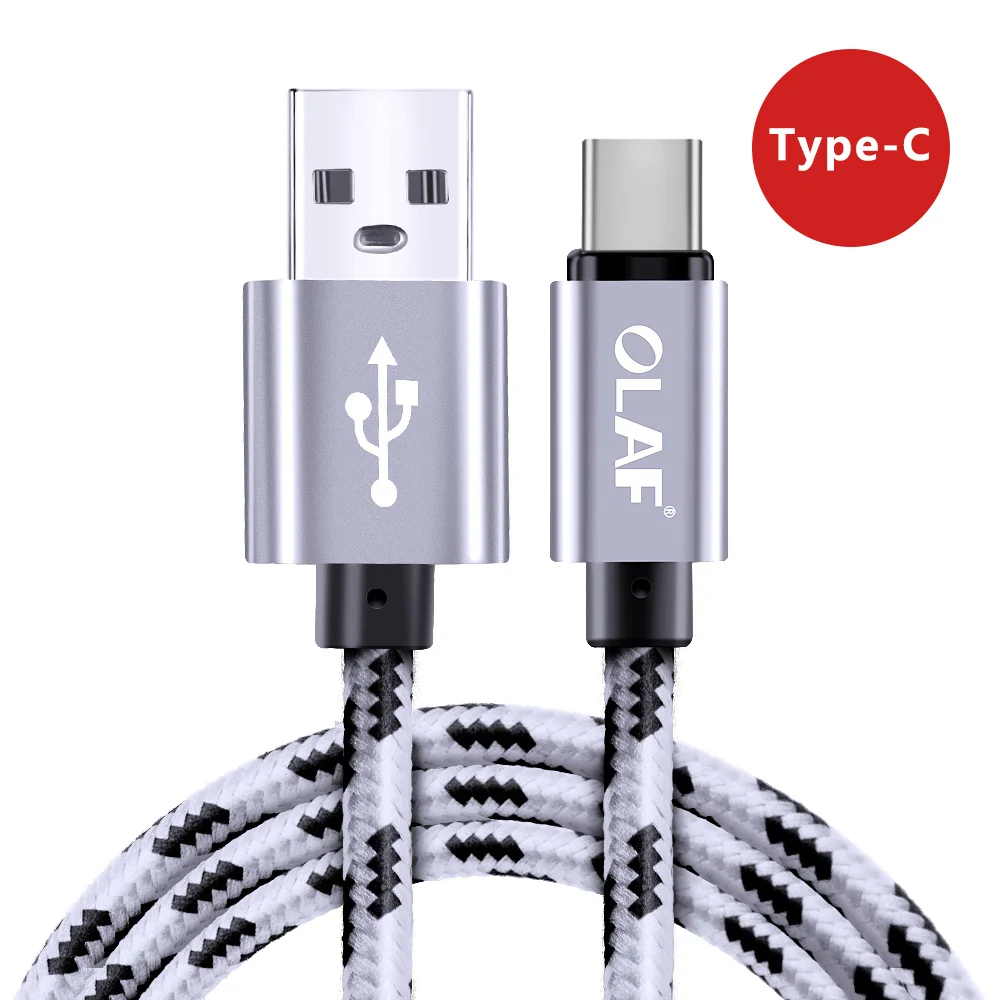 Олаф 1 м 2 м usb type-C кабель для Xiao mi Red mi Note 7 Pro mi 9 mi 8 9 USB-C телефон Быстрая зарядка type-C кабель для samsung S9 S8 Plus - Цвет: Silver